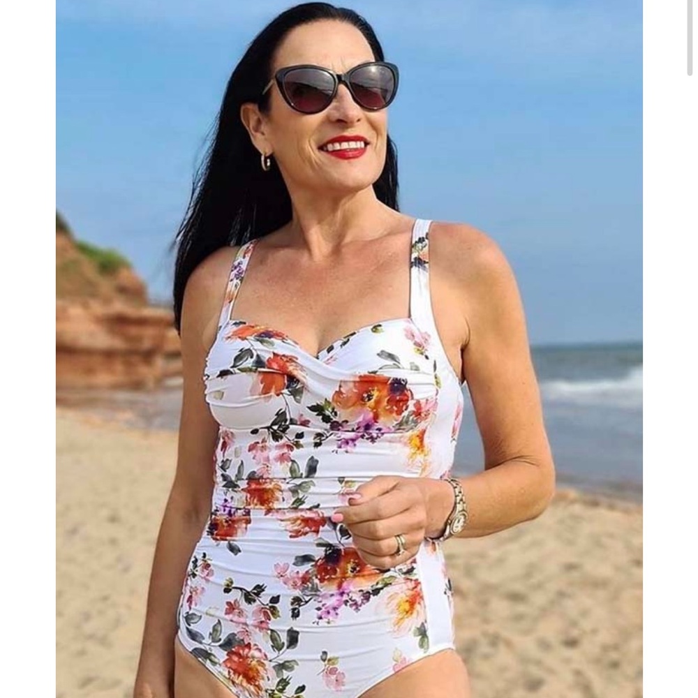 Floral Ruched One-Piece Swimsuit - White/Multicolor